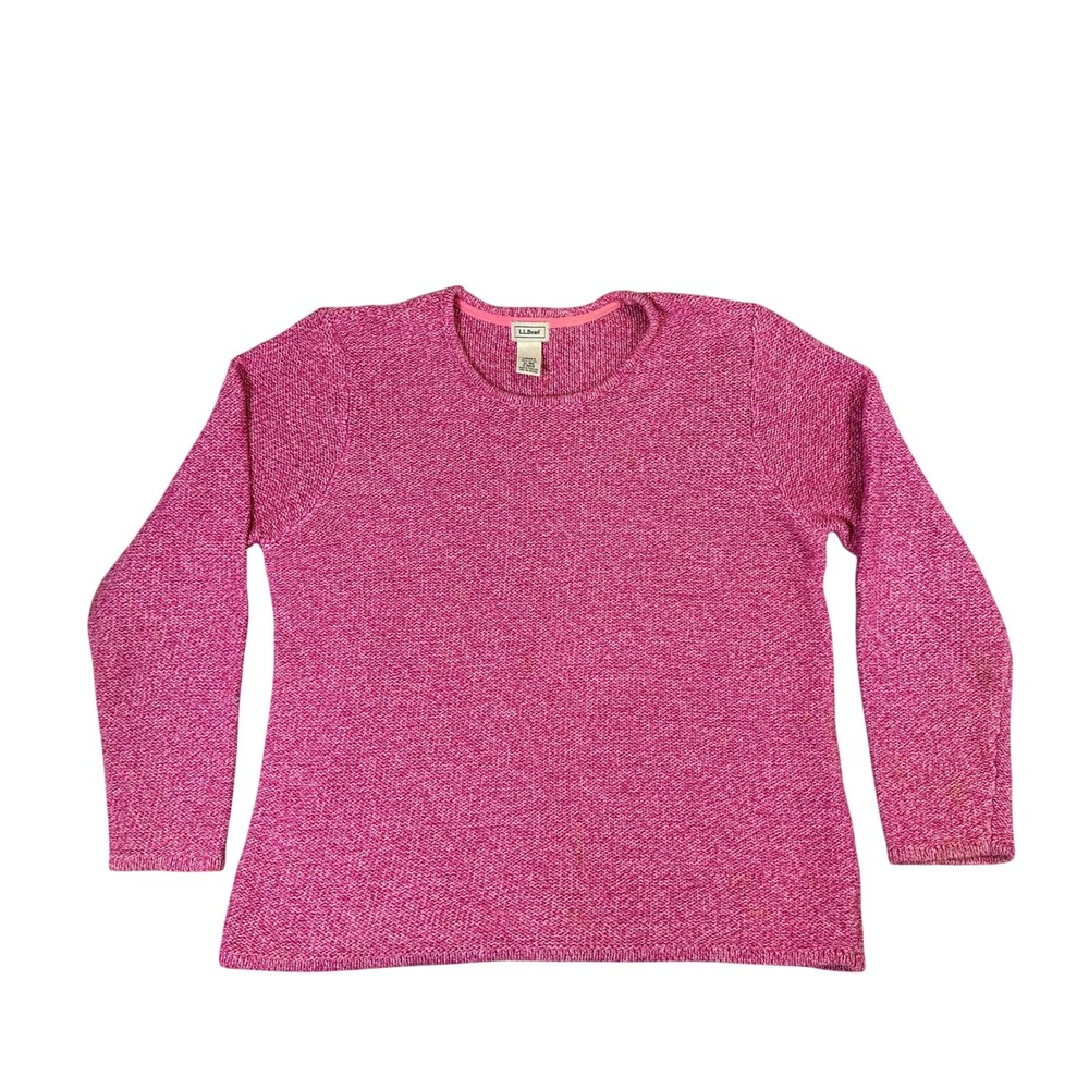 LL Bean Womens XL Pink Cotton Marled Knit Crewneck Sweater 0ANG9
